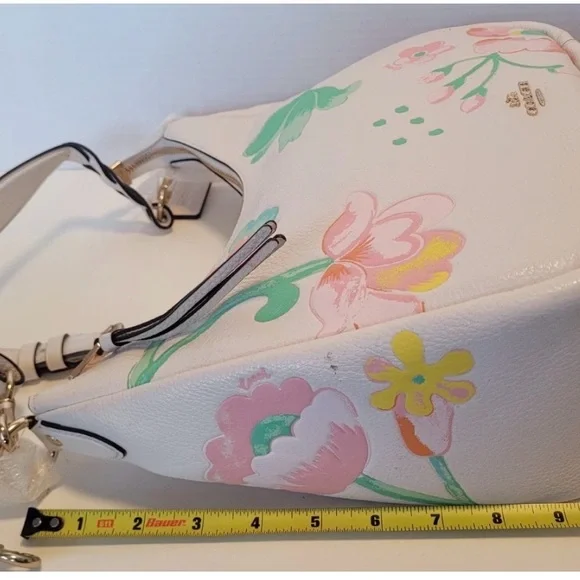 COACH FLORAL PEBBLED LEATHER SHOULDER BAG CROSSBODY WHITE PINK SPRING Y2K - Picture 13 of 14